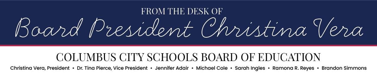 a graphic that reads from the desk of the Board president